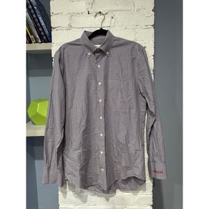 Peter Millar Shirt Mens L Large Red‎ Blue Cotton Check Drop Cut Long Sleeve